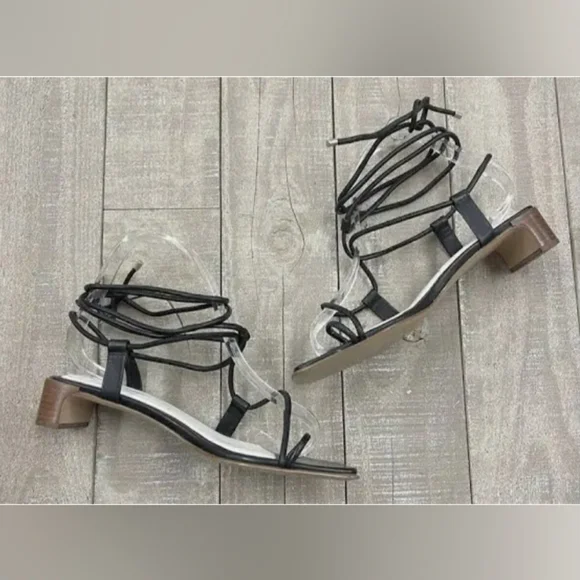 Rag & Bone Cindy Tie Open Toe Wrap Sandals Black Leather EU 37 US 7 3036 - Picture 9 of 11